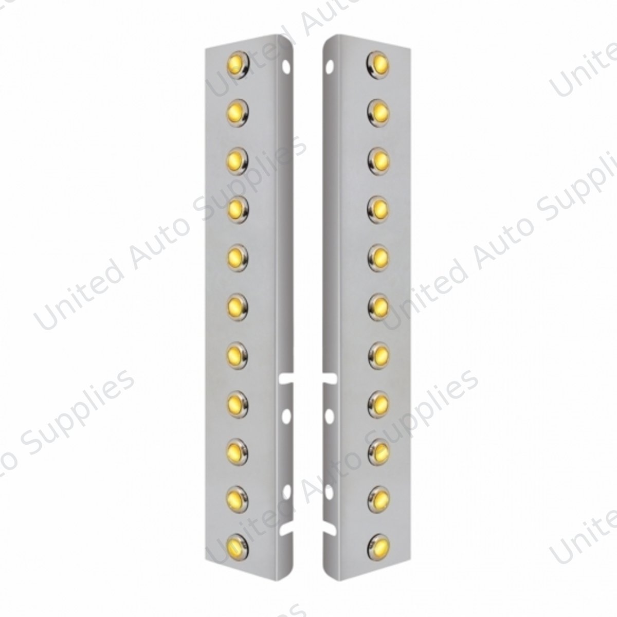 SS Front Air Cleaner Bracket With 22X 3 Amber Hi/Lo LED 3/4" Mini Crystal Lights & SS Bezels For Peterbilt-Amber Lens