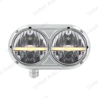 Headlight Assembly With 304 SS Housing & LED Headlights W/Amber LED Position Light For Peterbilt 359 - Driver