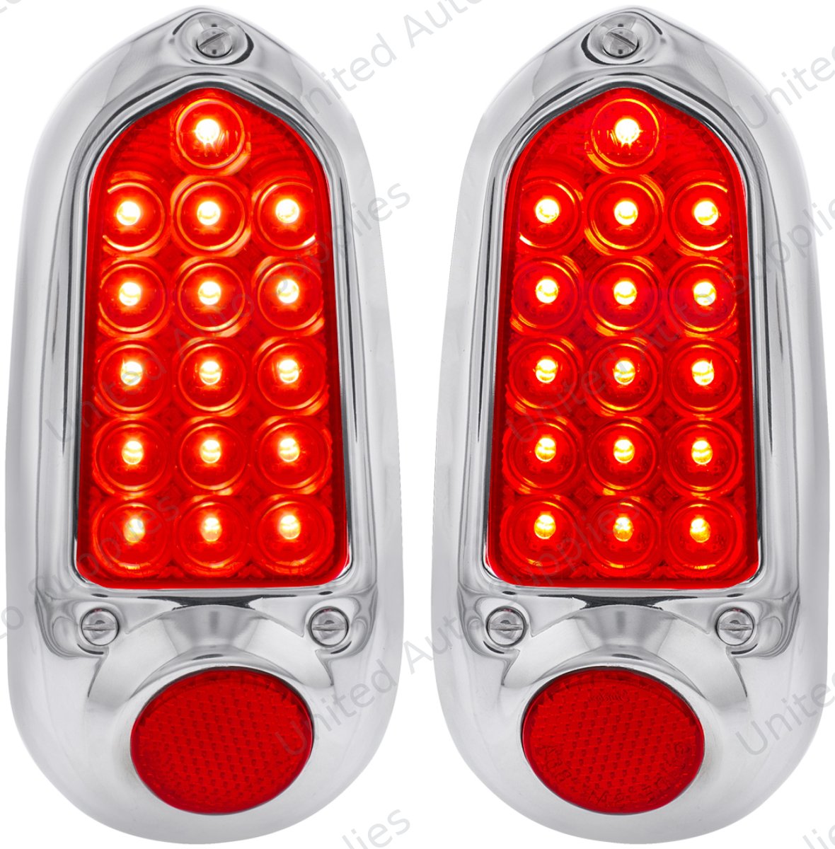 16 LED Tail Light With Stainless Steel Rim For 1949-50 Chevy Passenger Car - L/H and R/H (2pcs)
