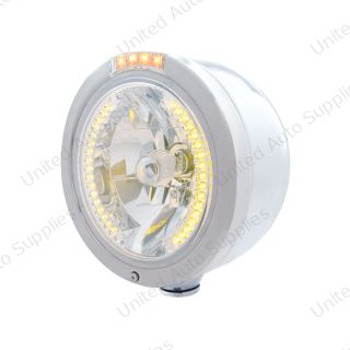 Stainless Steel Bullet Half Moon Headlight H4 With Amber LED & Dual Mode LED Signal-Clear Lens