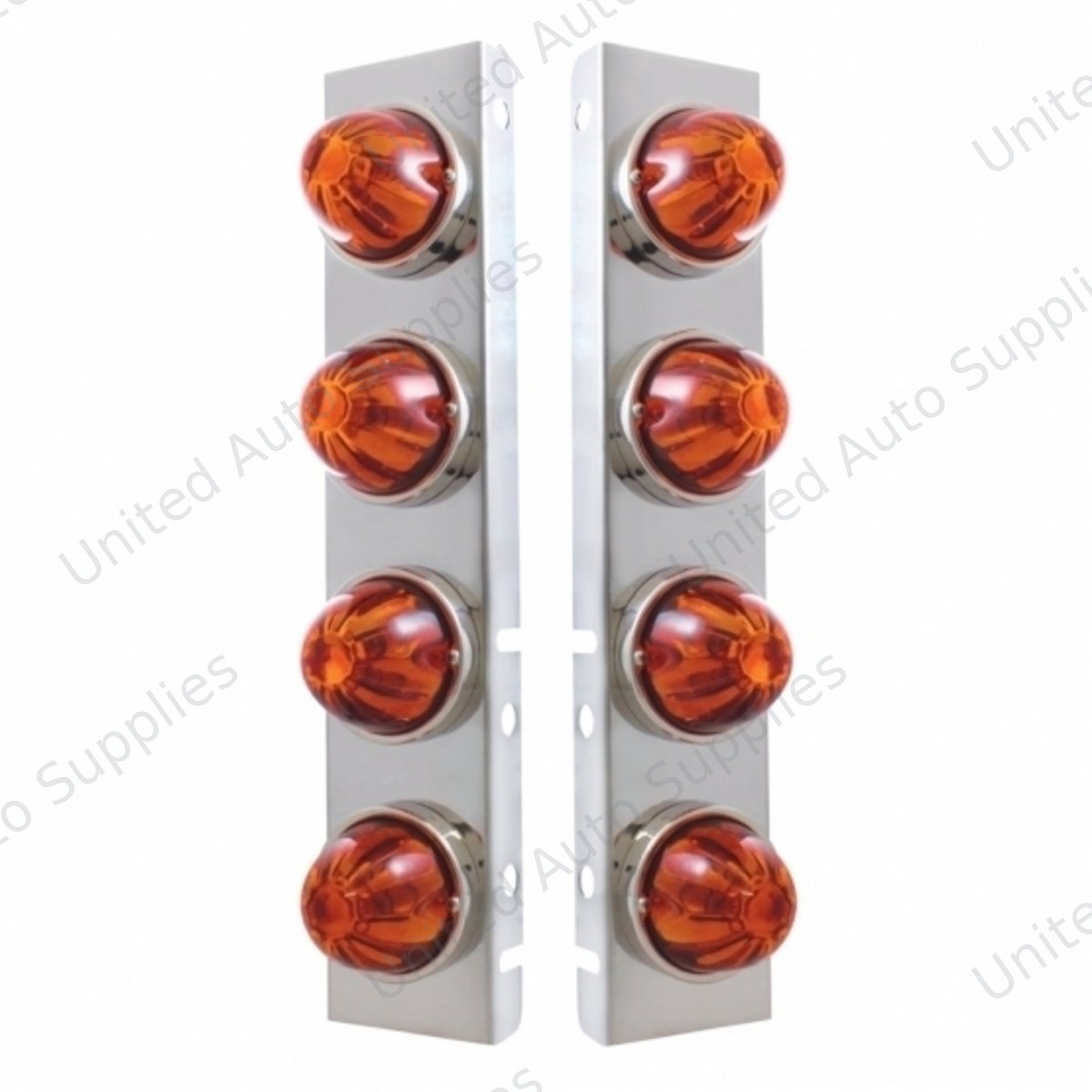 SS Front Air Cleaner Bracket With 8X Glass Watermelon Lights & SS Bezels For Peterbilt-Dark Amber Lens