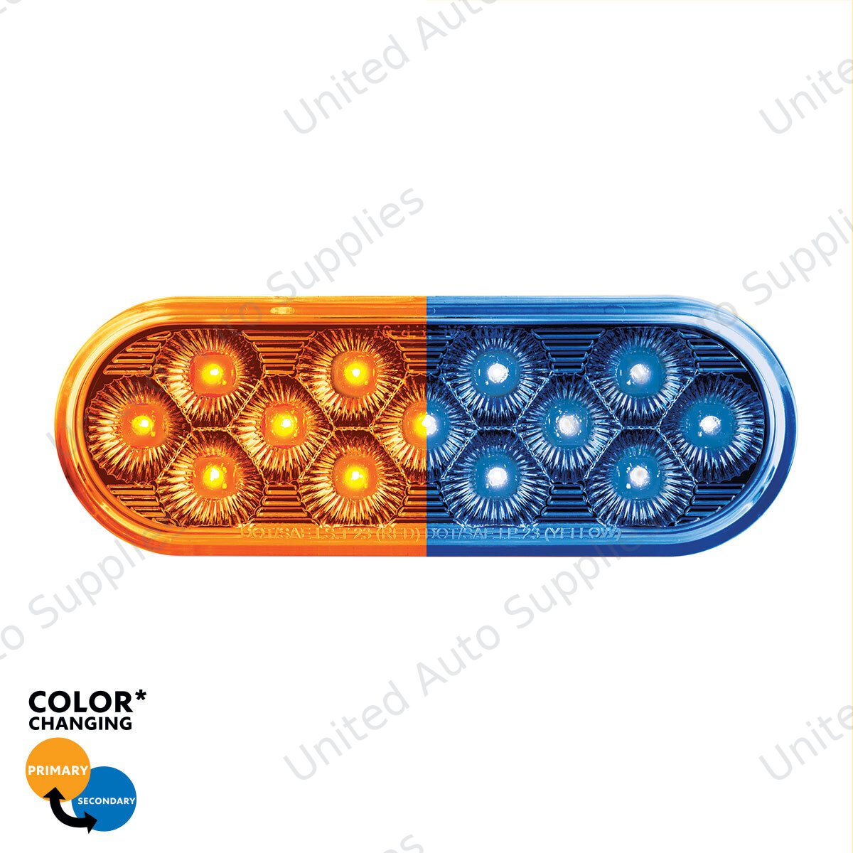 13 LED 6" Oval Double Fury Light (Turn Signal)-Amber & Blue LED/Clear Lens