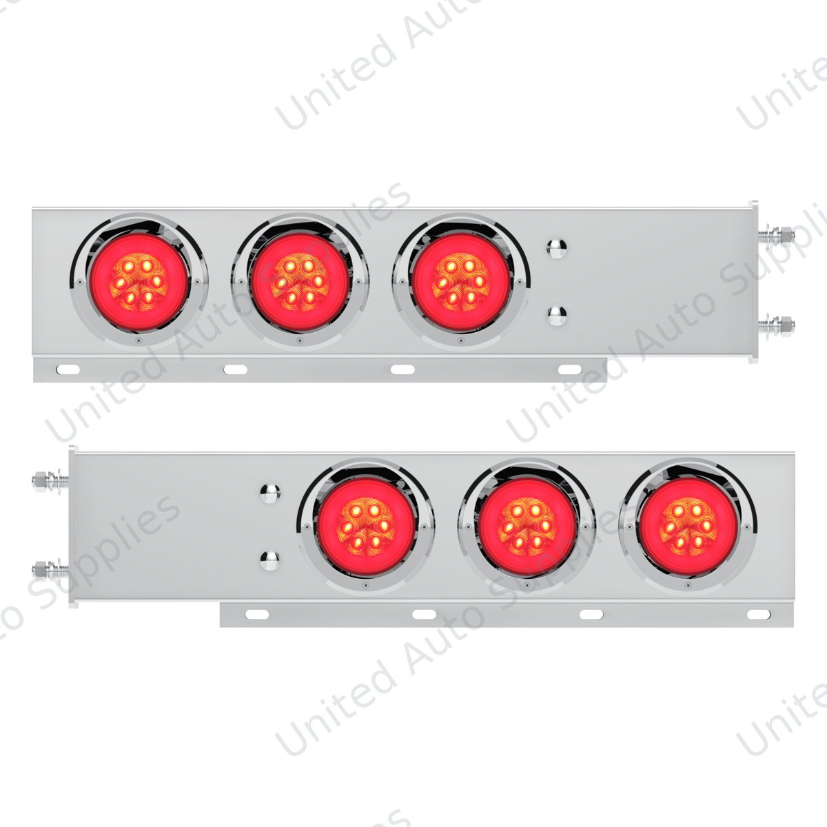 3-3/4" Bolt Pattern Deluxe SS Spring Loaded Bar W/6X 21 Red LED 4" GloLight & Visors -Clear Lens (Pair)