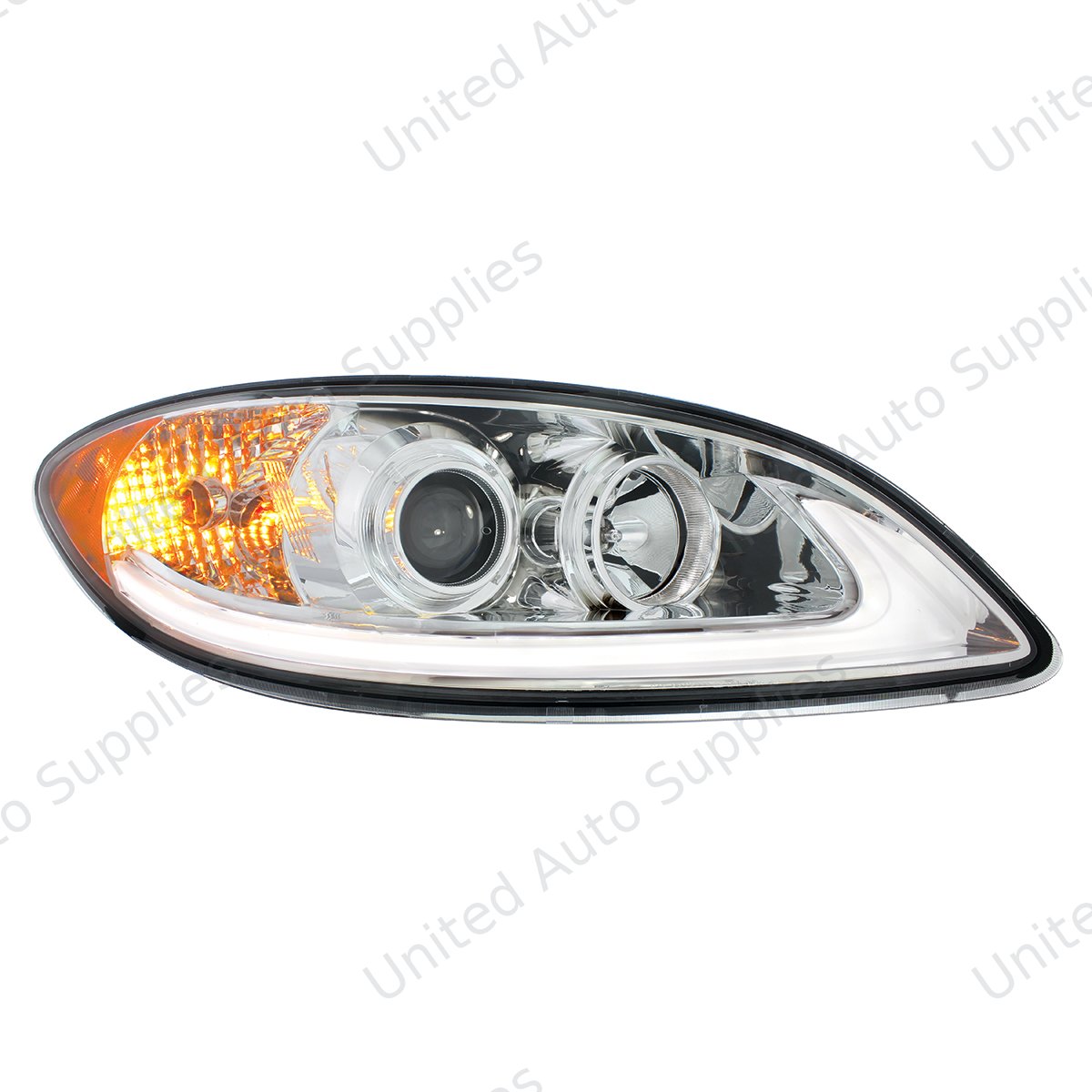 Chrome Projection Headlight With LED Light Bar For 2006-2017 International Prostar - Passenger