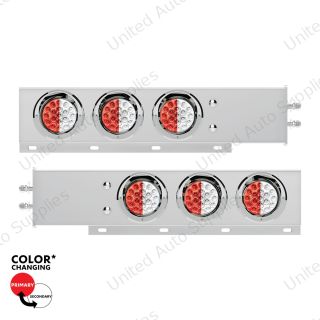 2" Bolt Pattern SS Spring Loaded Light Bar With 6X Double Fury 19 LED Lights & Visors-Red & White LED (Pair)