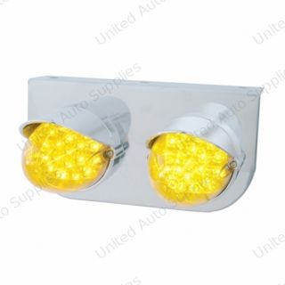 Stainless Light Bracket With 2X 19 LED Reflector Lights & Visors - Amber LED/Amber Lens