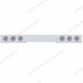 Chrome 1 Piece Rear Light Bar With Six 12 LED 4" Reflector Lights & Bezels - Red LED/Clear Lens