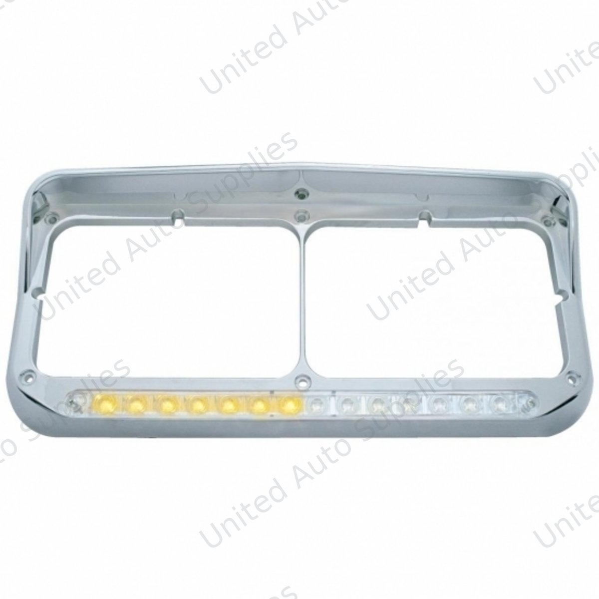 Rectangular Dual Headlight Bezel With Visor And LED Sequential Light Bar (Passenger) - Amber LED/Clear Lens
