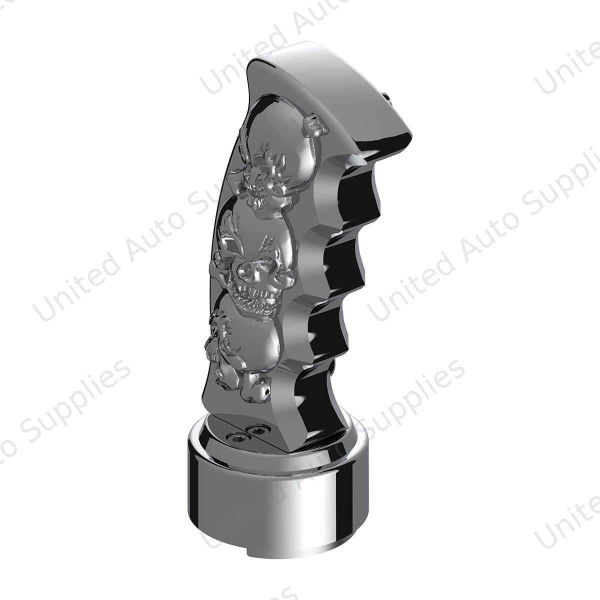 Thread-On Skulls Pistol Grip Gearshift Knob With Chrome 9/10 Speed Adapter - Chrome