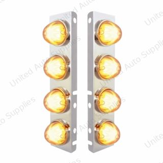 SS Front Air Cleaner Bracket With 8X 9 Amber LED Watermelon GloLight & Bezels For Peterbilt-Clear Lens