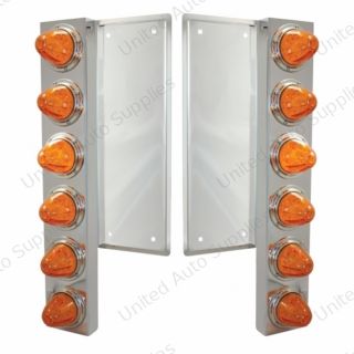 FL SS Front Air Cleaner Bracket With 12X 11 LED Watermelon Lights & Bezels -Amber LED & Lens