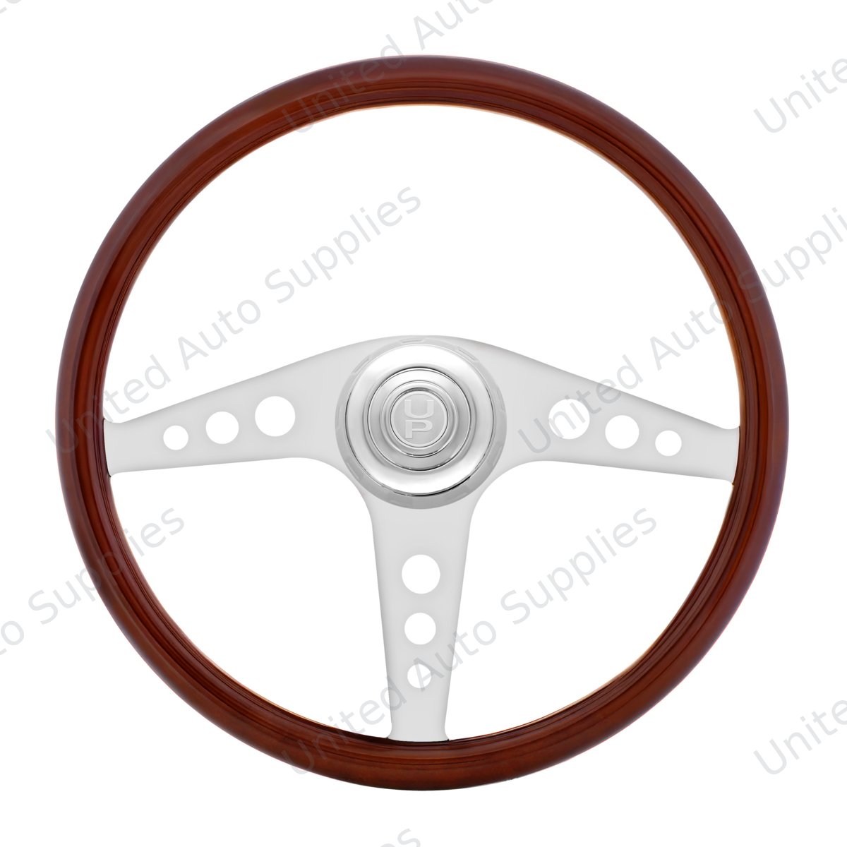 18" Chrome GT Steering Wheel With Chrome Horn Bezel And Horn Button-Woodgrain