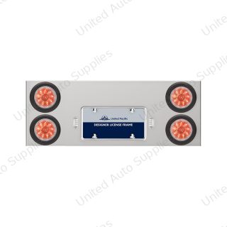 33-3/4" Stainless Rear Center Panel With Four 10 LED 4" Lights & Grommets - Red LED/Clear Lens