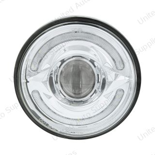 ULTRALIT- LED 5-3/4" Round Headlight With 60 LED Dual Color Light Bar, Amber & White LED - High Beam