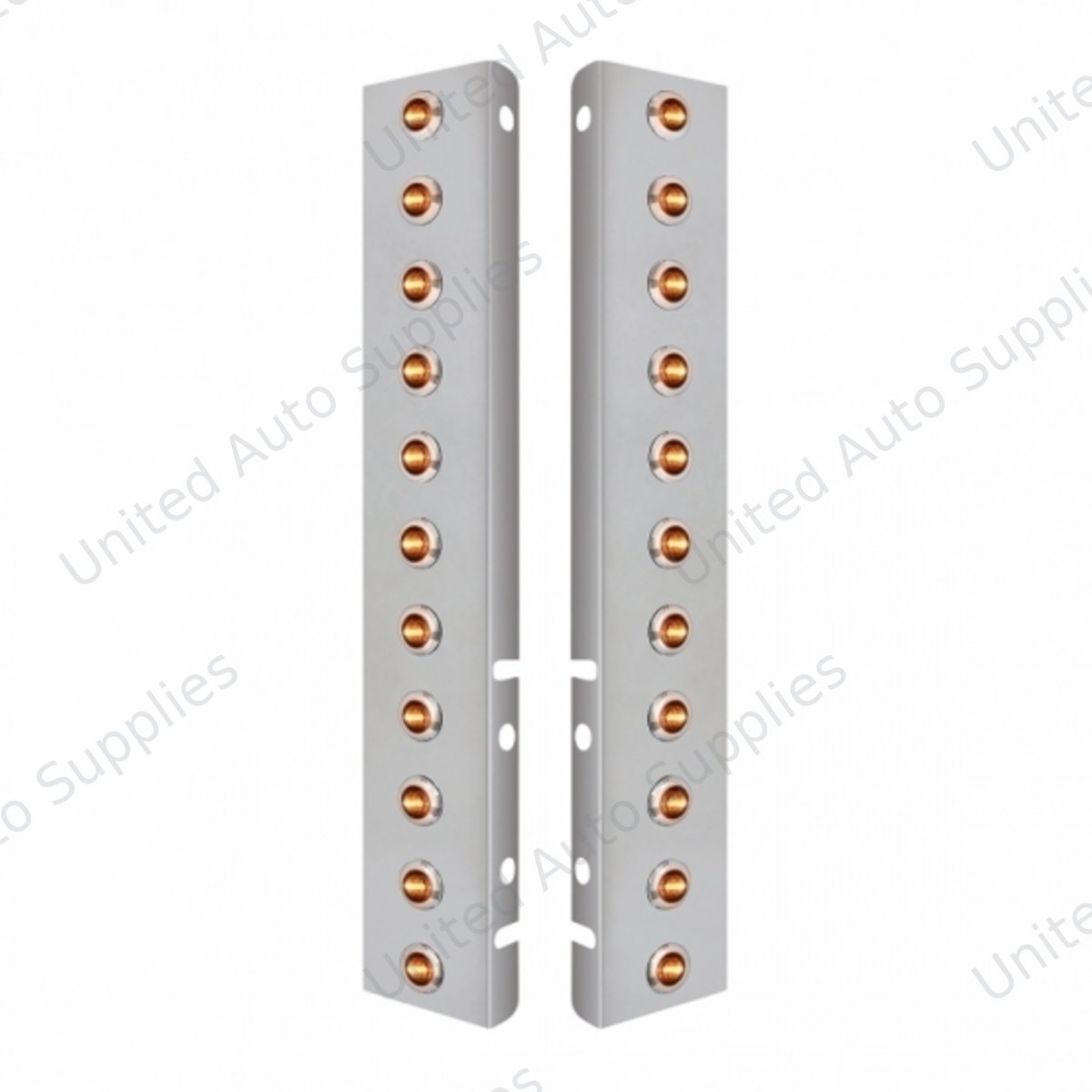 SS Front Air Cleaner Bracket With 22X 3 Amber LED Dual Function 3/4" Mini Lights & SS Bezels For Peterbilt-Amber Lens