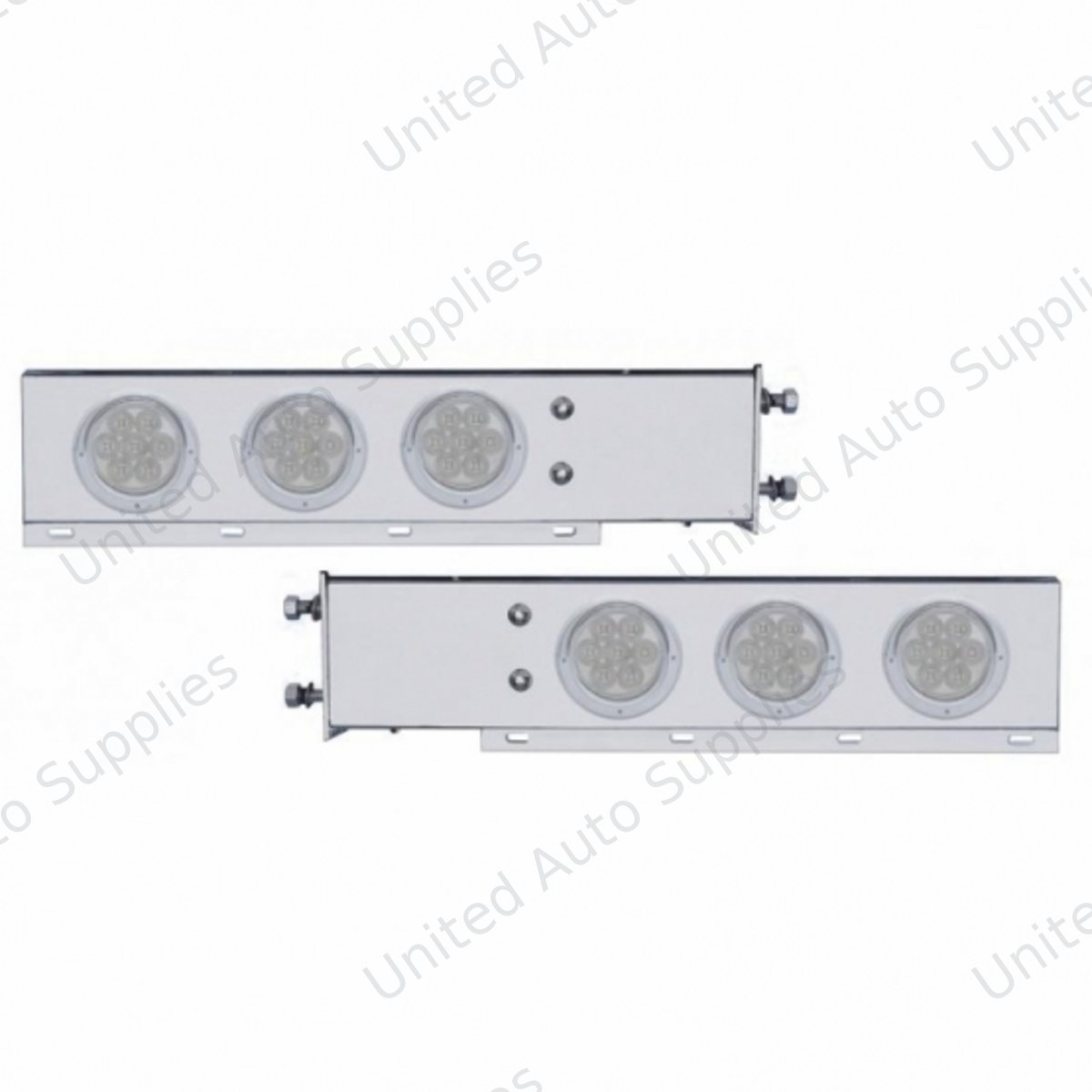 3-3/4" Bolt Pattern Chrome Spring Loaded Bar With 6X 4" 7 Red LED Lights & Visors - Clear Lens (Pair)