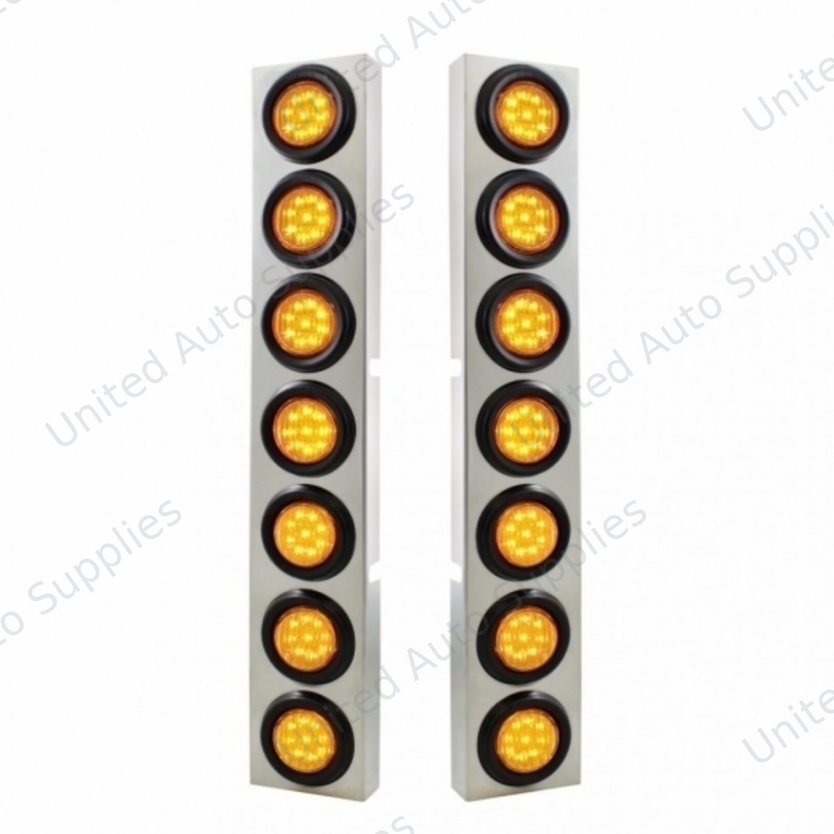 SS Front Air Cleaner Bracket With 14X 9 LED 2" Lights Bezel For KW Trucks -Amber LED & Lens