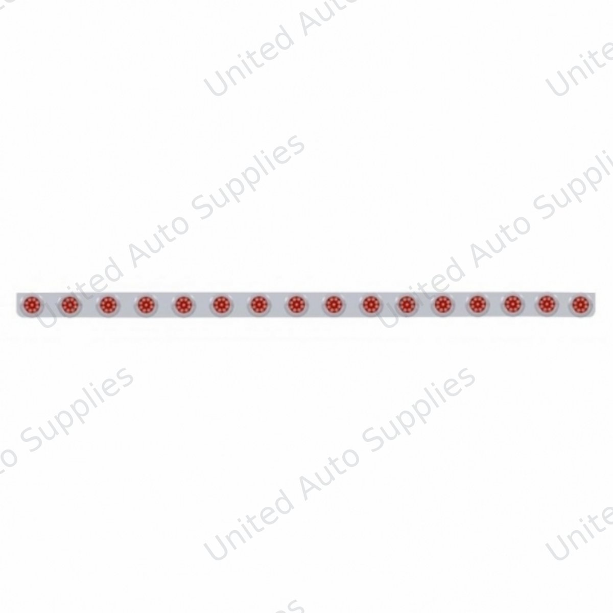 79-1/2" SS Bumper Light Bracket With 16X 9 LED 2" Reflector Lights & Bezels -Red LED & Lens