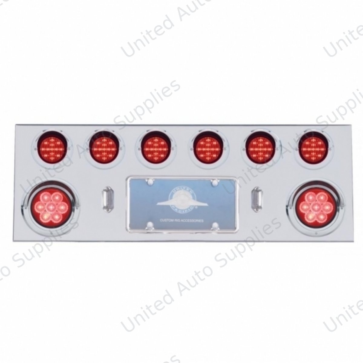 SS Rear Center Panel With 2X 7 LED 4" Reflector Light & 6X 13 LED 2.5" Light & Visor -Red LED & Lens