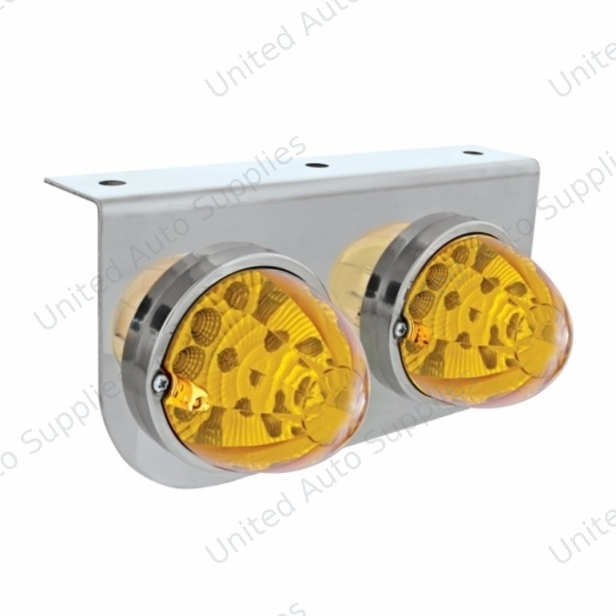 Stainless Light Bracket With 2X 17 LED Watermelon Reflector Lights - Amber LED/Amber Lens