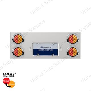 33-3/4" SS Rear Center Panel With 4X 19 LED 4" Double Fury Lights & Visors-Red & Amber LED