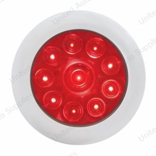 10 LED 4" Round Light With Bezel (Stop, Turn & Tail) - Red LED/Red Lens