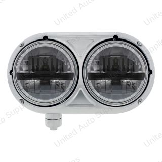 Headlight Assembly With 304 SS Housing & LED Headlights With Black Inner Bar For Peterbilt 359 - Driver
