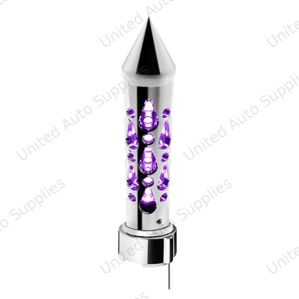 Brooklyn Spike Gearshift Knob With LED 9/10 Speed Adapter - Chrome/Purple LED