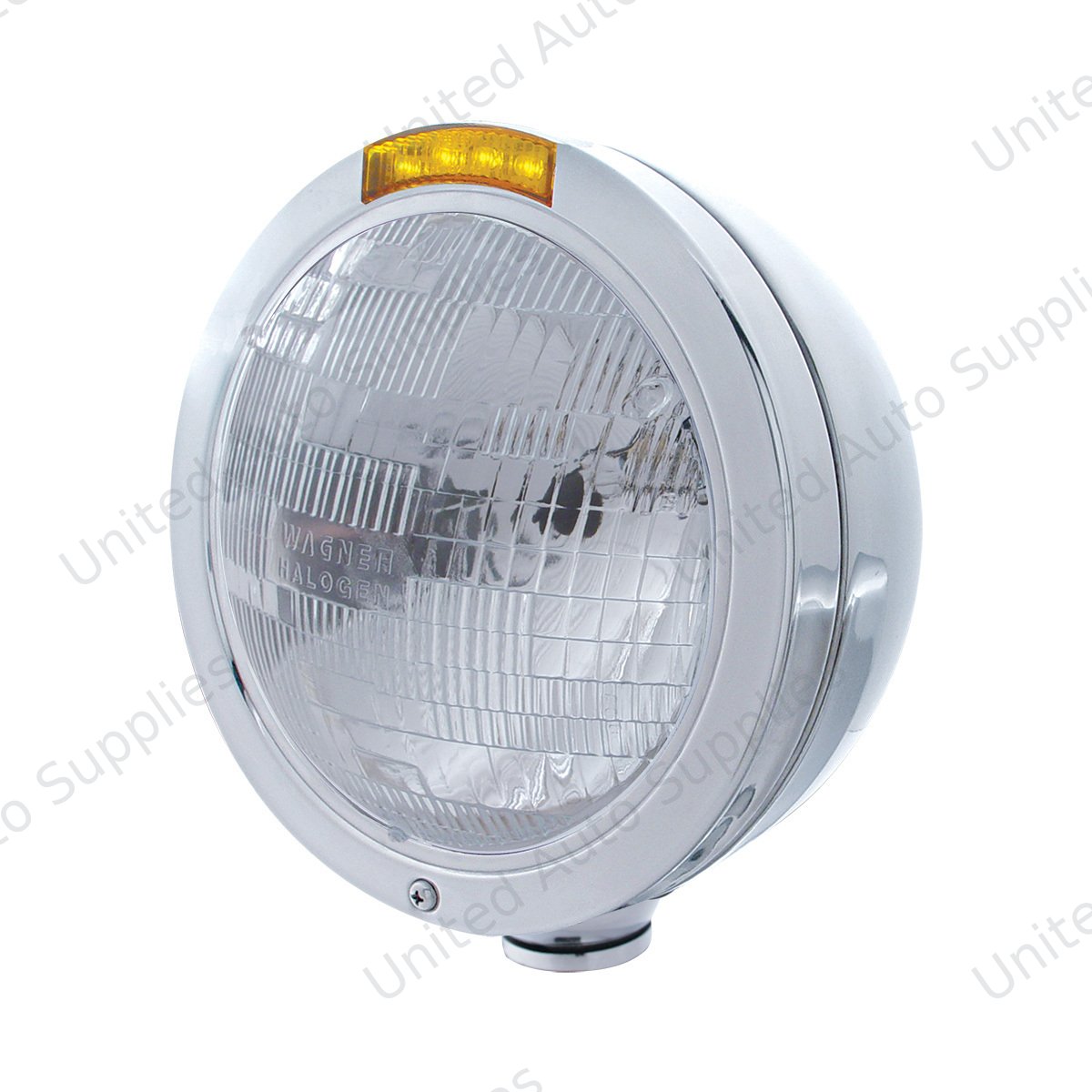 Stainless Steel Bullet Classic Headlight H6024 Bulb & LED Turn Signal - Amber Lens