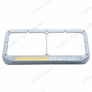 Rectangular Dual Headlight Bezel With LED Sequential Light Bar (Passenger) - Amber LED/Clear Lens