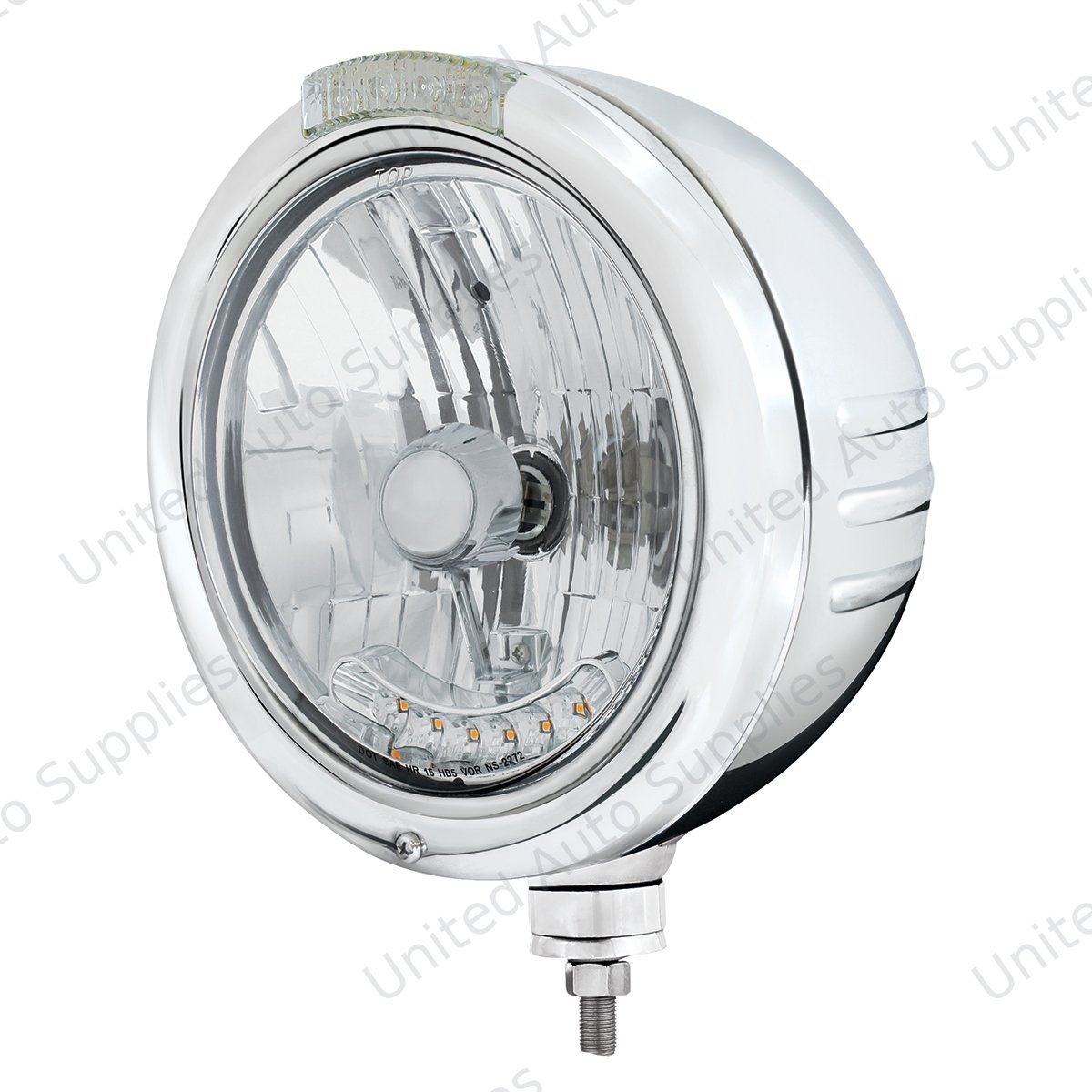 SS Classic Embossed Stripe Headlight Housing & H4 With 6 Amber LED & Dual Mode LED Signal -Clear Lens
