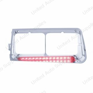 14 LED Headlight Bezel For 1989-2009 Freightliner FLD - Driver - Red LED/Clear Lens