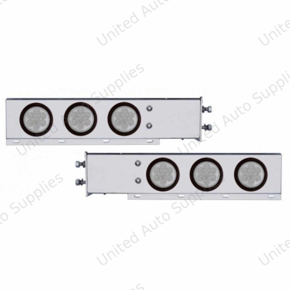 2.5" Bolt Pattern Chrome Spring Loaded Bar W/6X 4" 7 LED Lights -Red LED/Clear Lens (Pair)