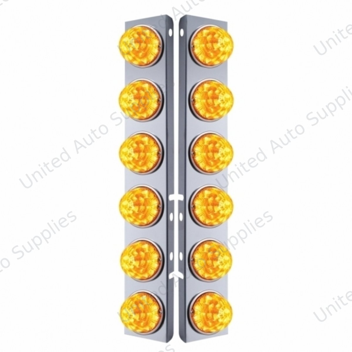 SS Front Air Cleaner Bracket W/12X 17 Amber LED Refl. Watermelon Lights & SS Bezels For Peterbilt-Amber Lens (Pair)
