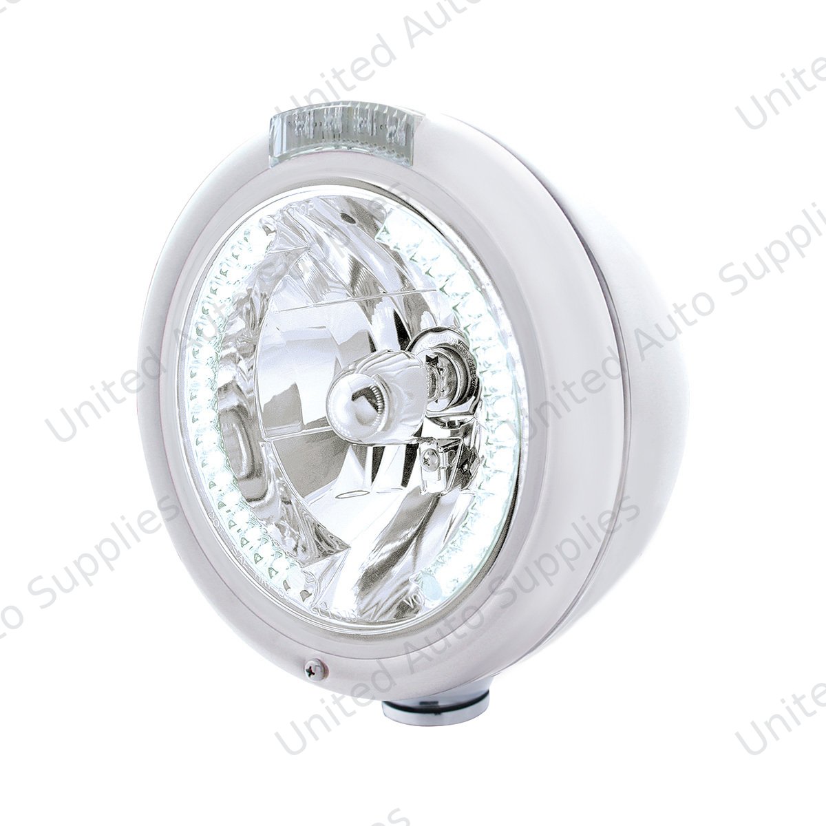 Chrome Classic Headlight H4 With 34 White LED & Dual Mode LED Signal - Clear Lens