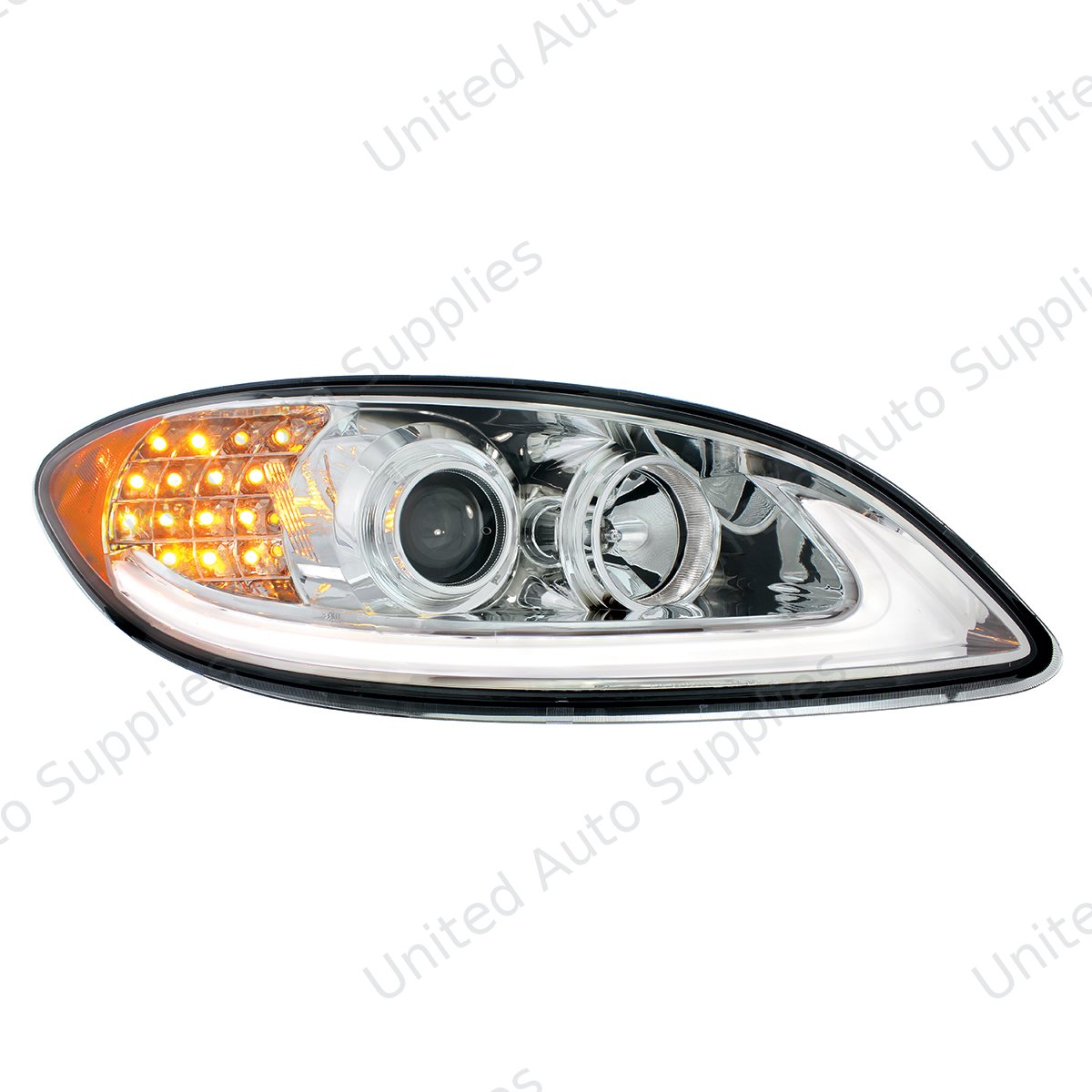 Chrome Projection Headlight With LED Turn Signal & Light Bar For 2006-2017 International Prostar - Passenger