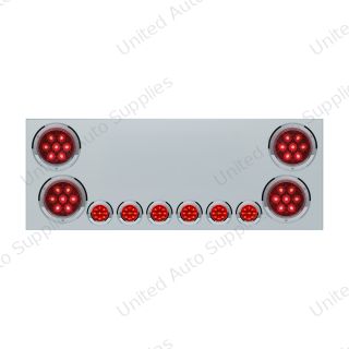 SS Rear Center Panel With 4X Red LED 4" Light & 6X Red LED 2" Light & Bezel -Red Lens (No LP Holes)-CS