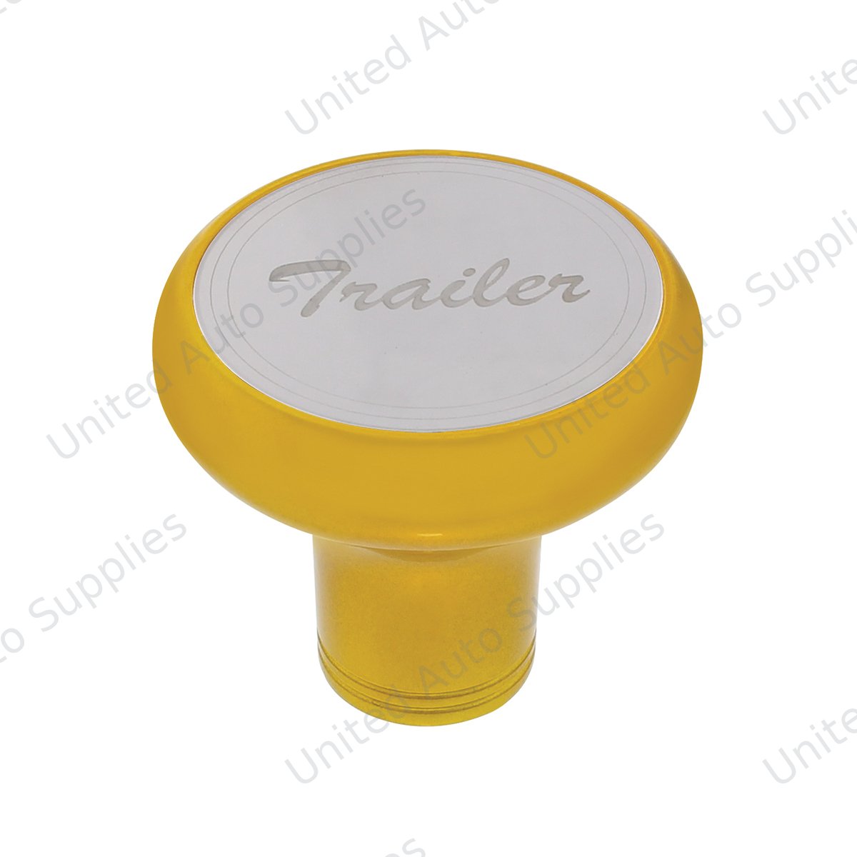Deluxe Aluminum Screw-On Air Valve Knob With Stainless Trailer Plaque - Electric Yellow