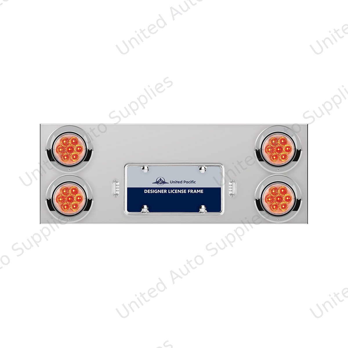 33-3/4" Stainless Rear Center Panel With Four 7 LED 4" Reflector Lights & Visors - Red LED/Clear Lens
