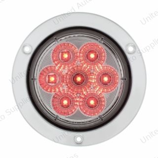 7 LED 4" Round SS Flange Light (Stop, Turn & Tail) - Red LED/Clear Lens