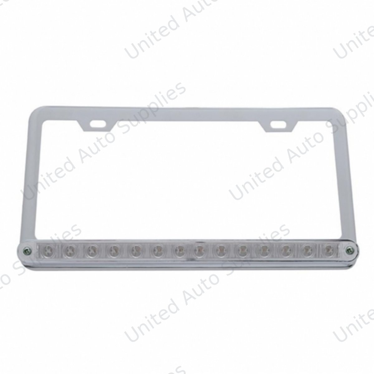 Chrome License Plate Frame With 14 LED 12" Light Bar - Red LED/Clear Lens