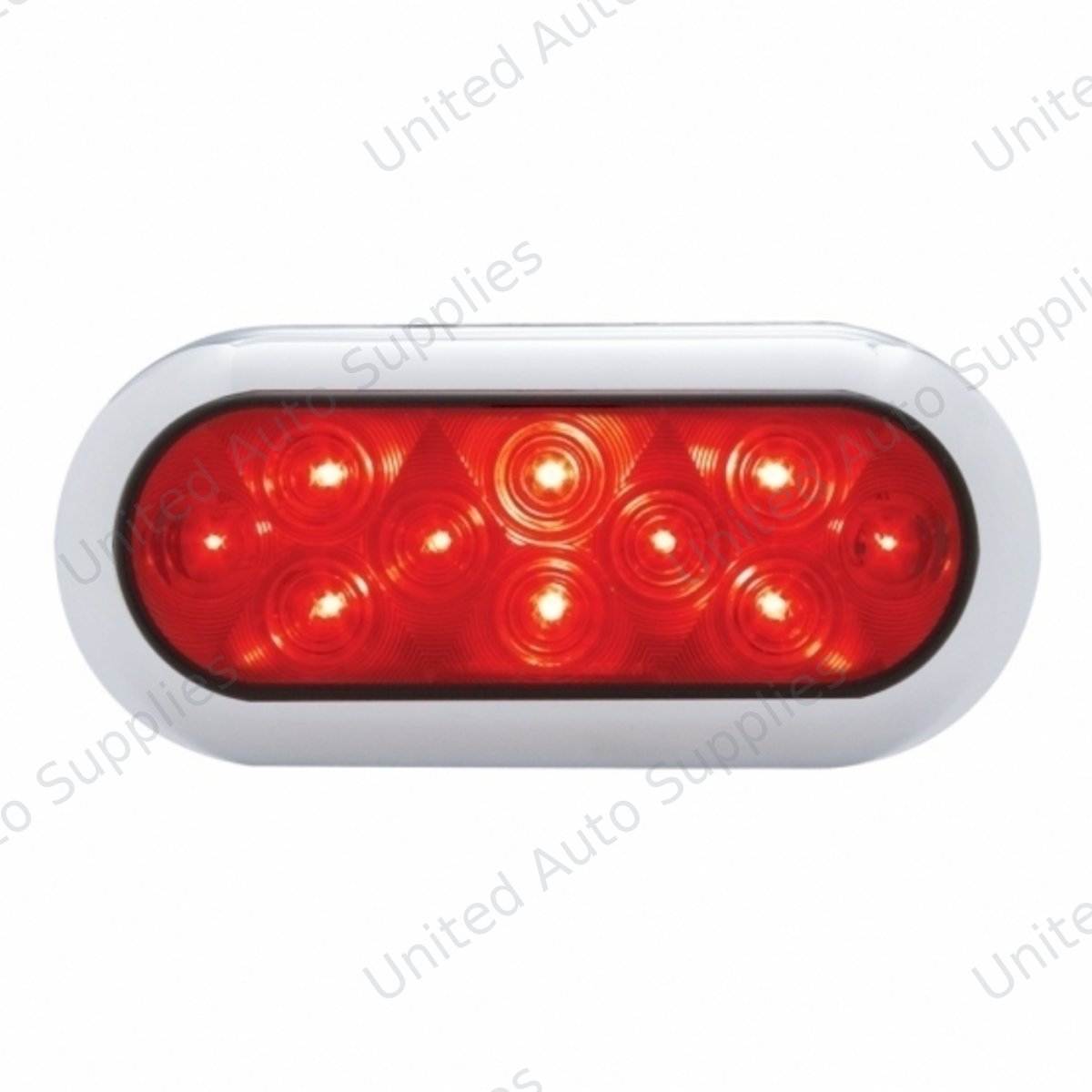 10 LED 6" Oval Flange Mount Light With Bezel (Stop, Turn & Tail) - Red LED/Red Lens (Bulk)