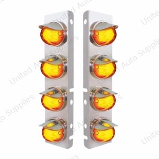 SS Front Air Cleaner Bracket With 8X 9 Amber LED Watermelon GloLight & Visors For Peterbilt-Amber Lens