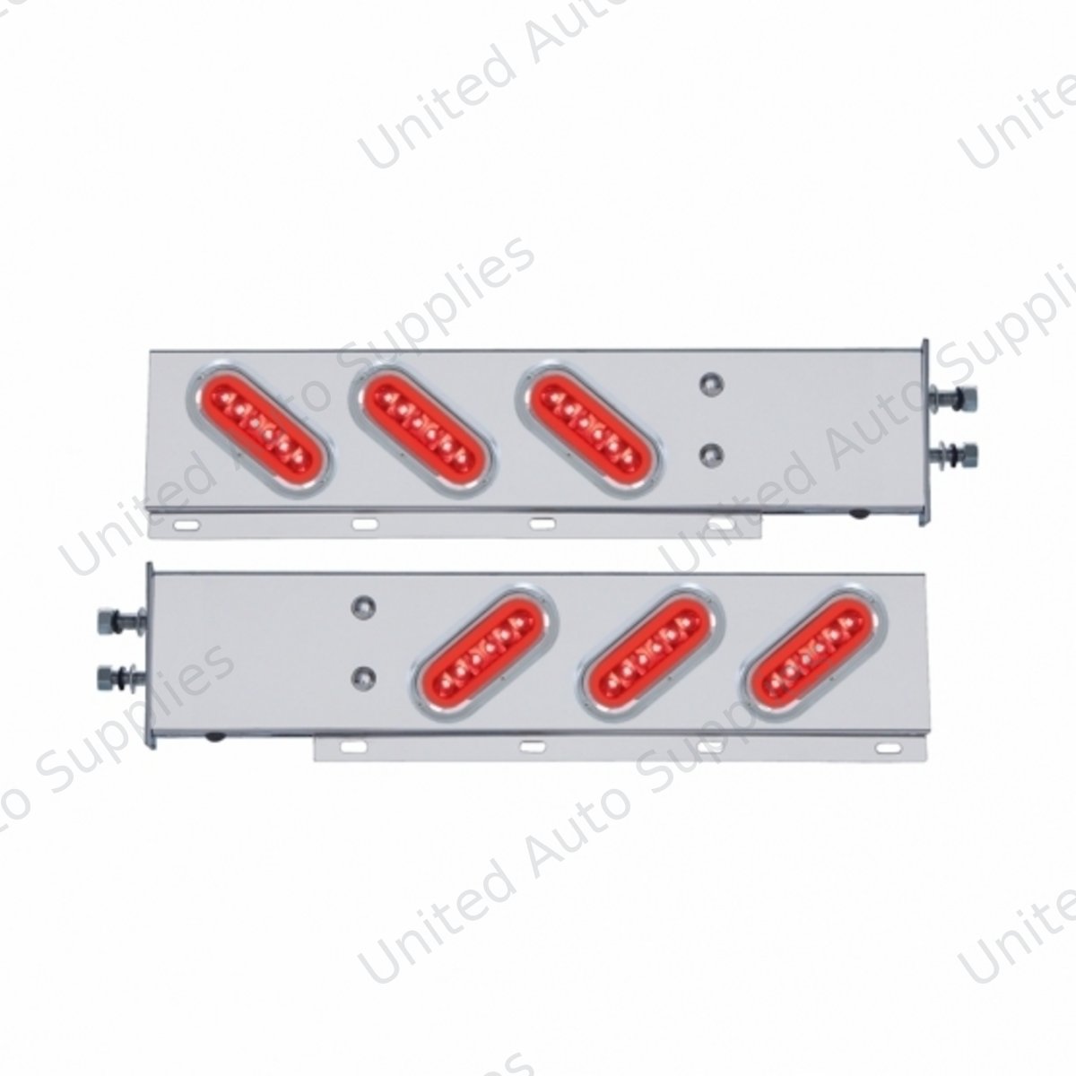 2.5" Bolt Pattern SS Spring Loaded Bar With 6X 22 Red LED 6" Oval GloLight & Visor -Red Lens (Pair)