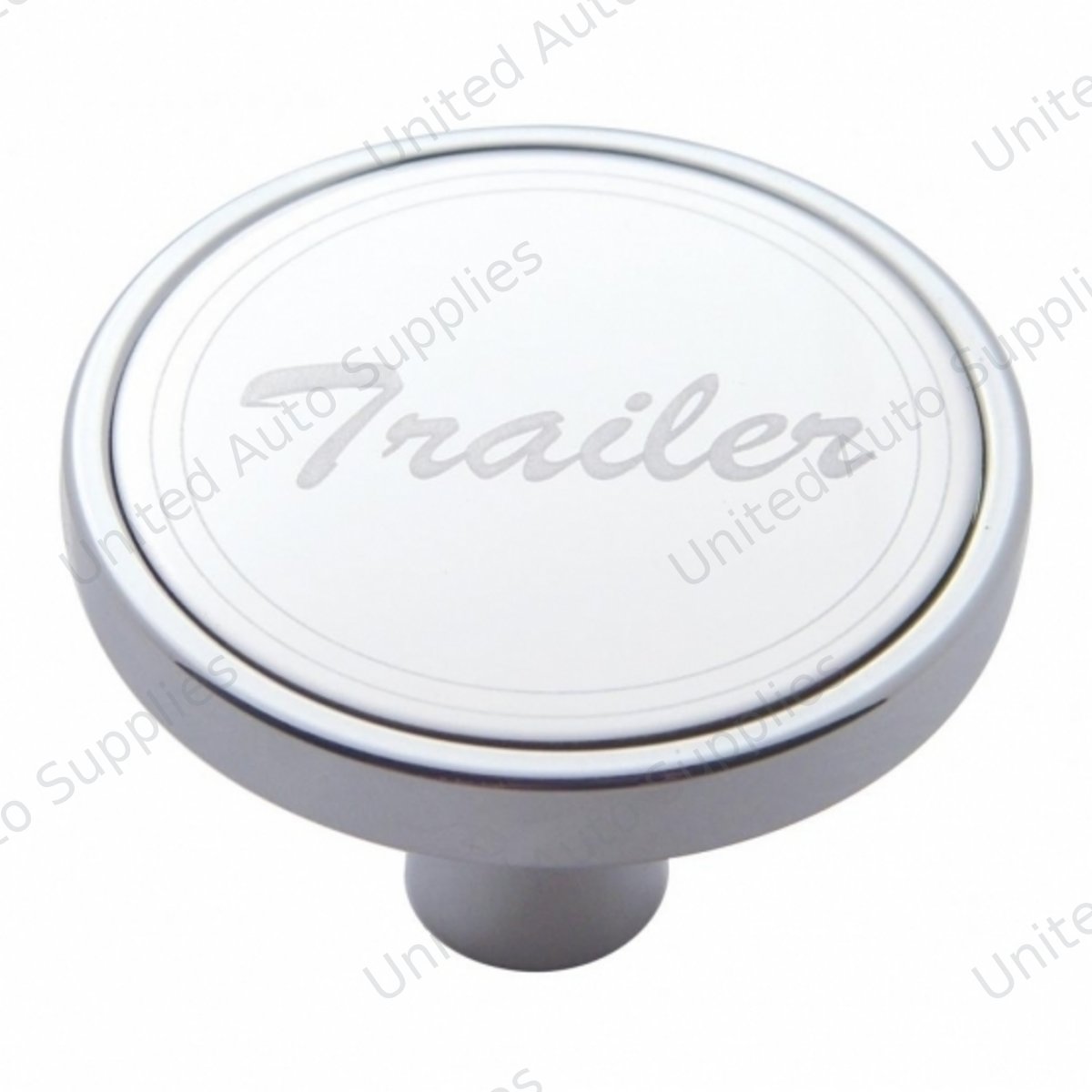 "Trailer" Short Air Valve Knob - Stainless Plaque With Cursive Script