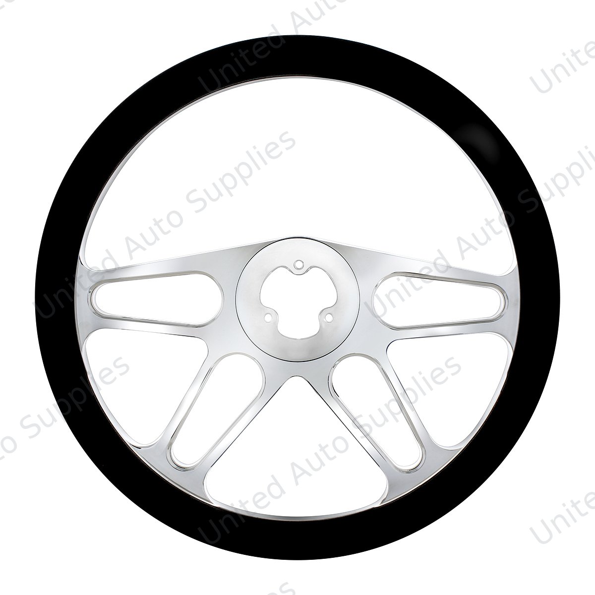 18" Chrome Aluminum "4-Spoke" Style Steering Wheel With Black Leather Rim