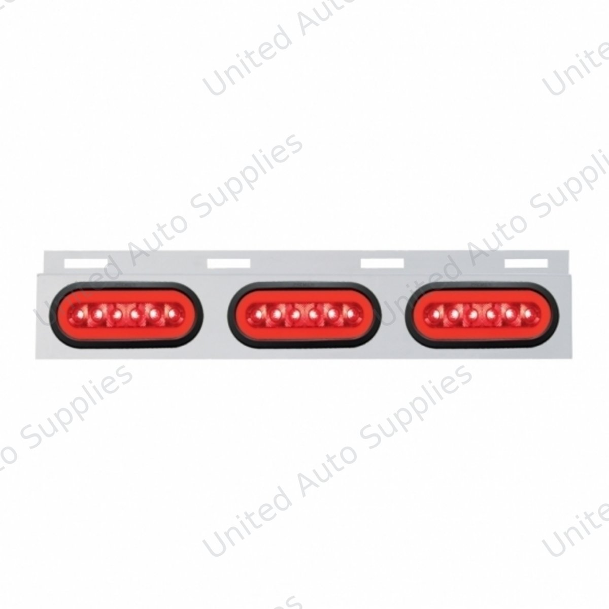 Stainless Top Mud Flap Bracket With 3X 22 LED 6" Oval GloLight & Grommets - Red LED/Red Lens (Each)