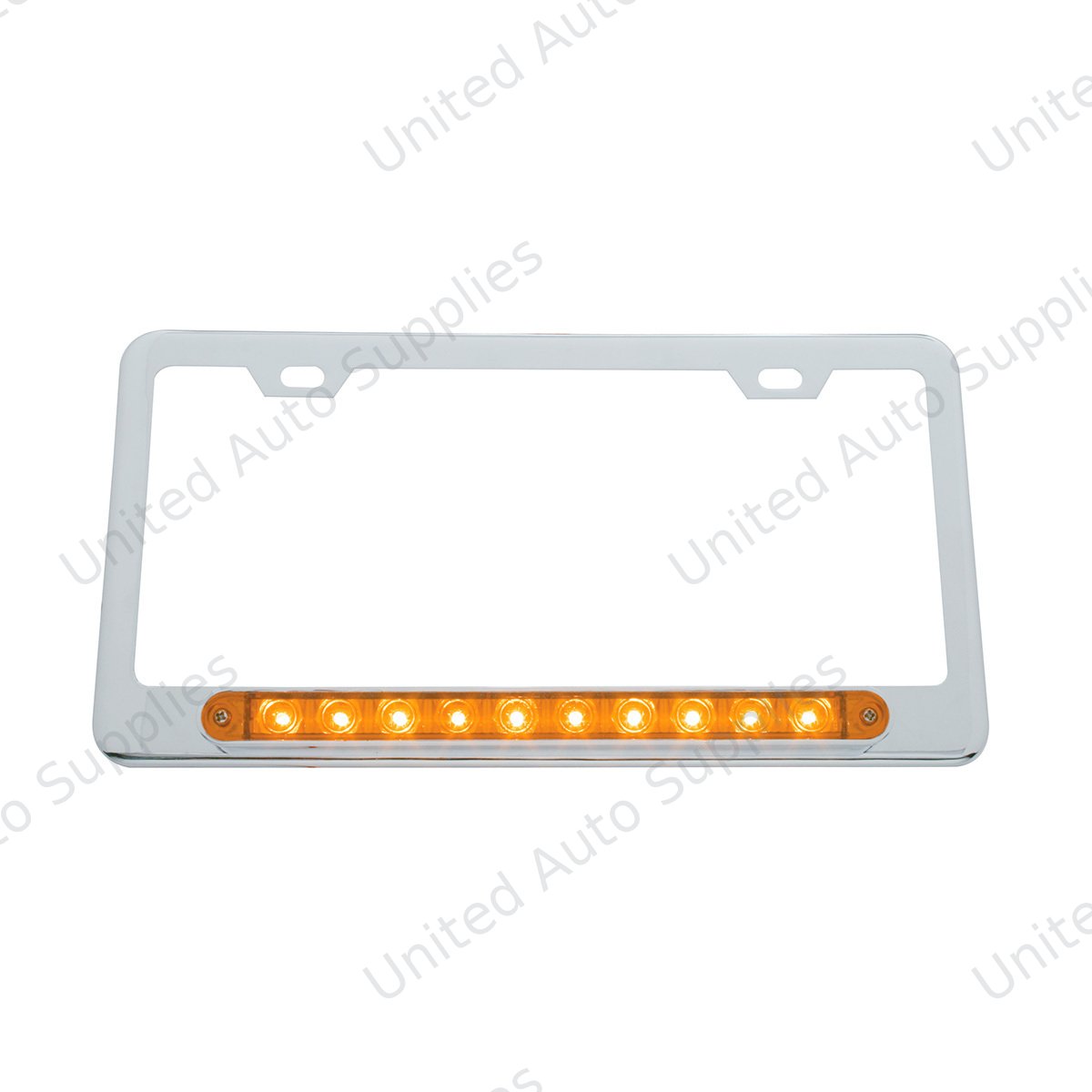 Chrome License Plate Frame With 10 LED 9" Light Bar - Amber LED/Amber Lens