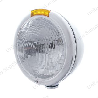 Chrome Classic Headlight H6024 Bulb & LED Turn Signal - Amber Lens