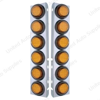 SS Front Air Cleaner Bracket With 12X 9 LED 2" Lights For Peterbilt-Amber LED & Lens